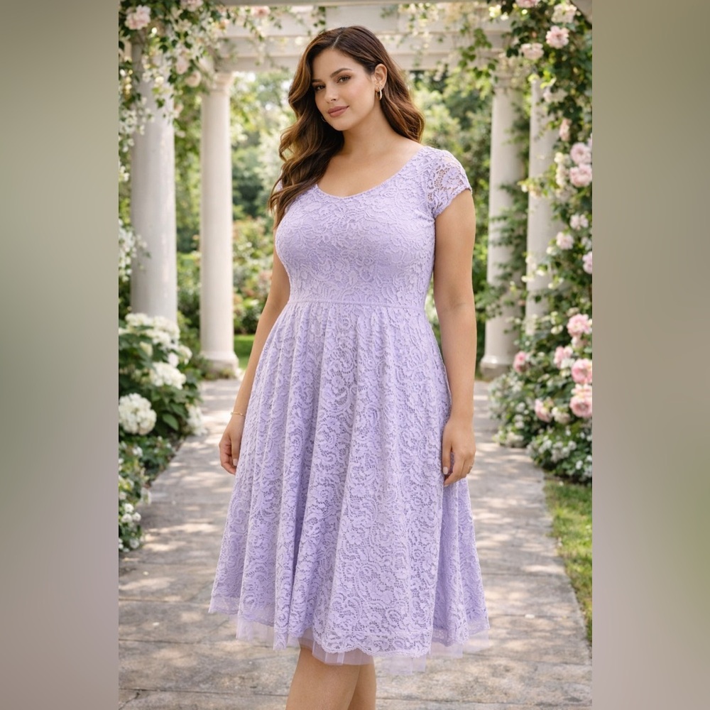 NWT Lane Bryant Lilac Lace A-Line Dress Cap Sleeve Midi Fit & Flare Sz XL 14/16